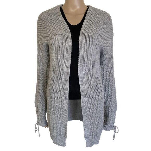 Ten Sixty Sherman Light Gray Long Sleeve Women’s Size M Open Cardigan Sweater - Picture 1 of 10